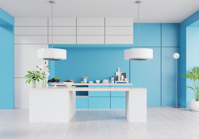 Niebieska ściana w kuchni