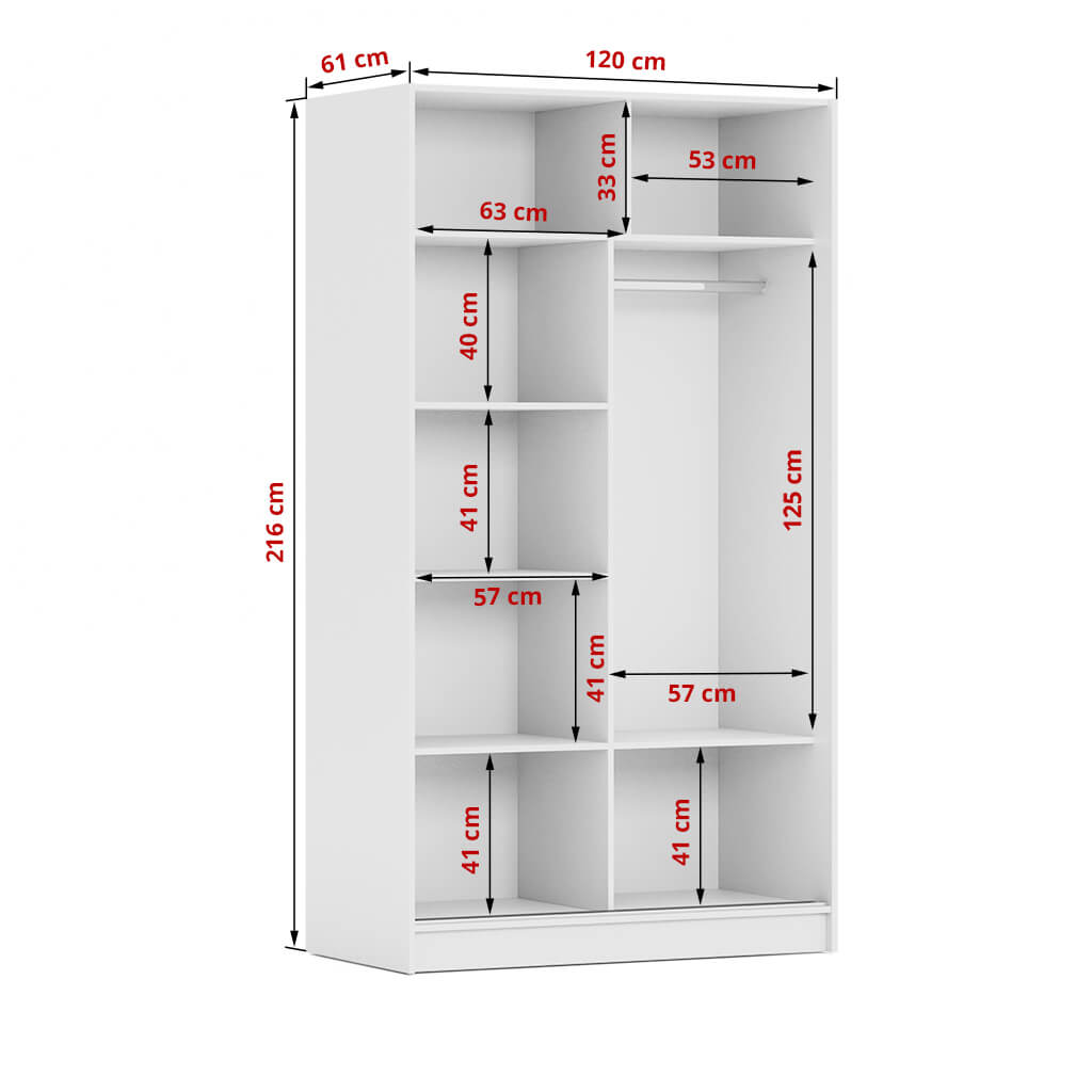 Wnętrze szafy Denver 240 i szczegółowe wymiary