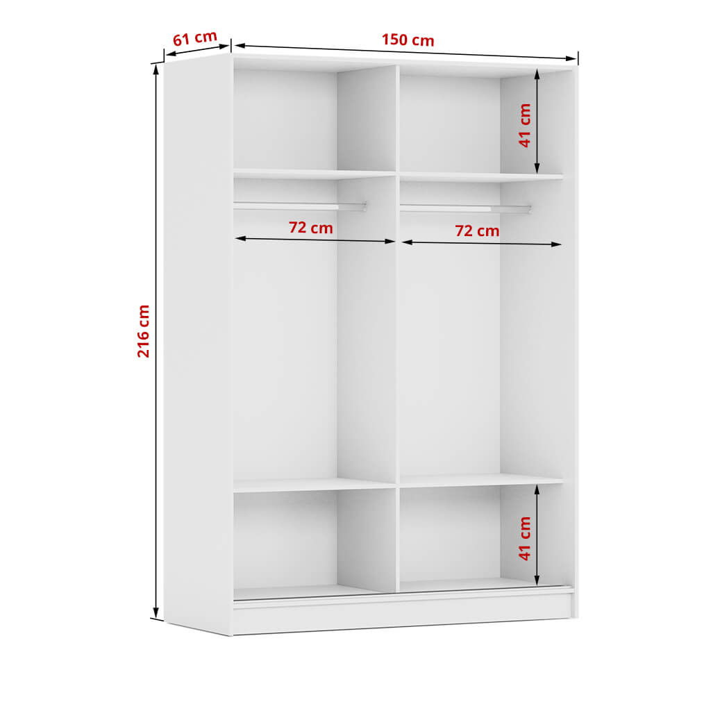 Wnętrze szafy Denver 240 i szczegółowe wymiary