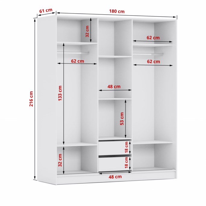 Wnętrze szafy Denver 240 i szczegółowe wymiary