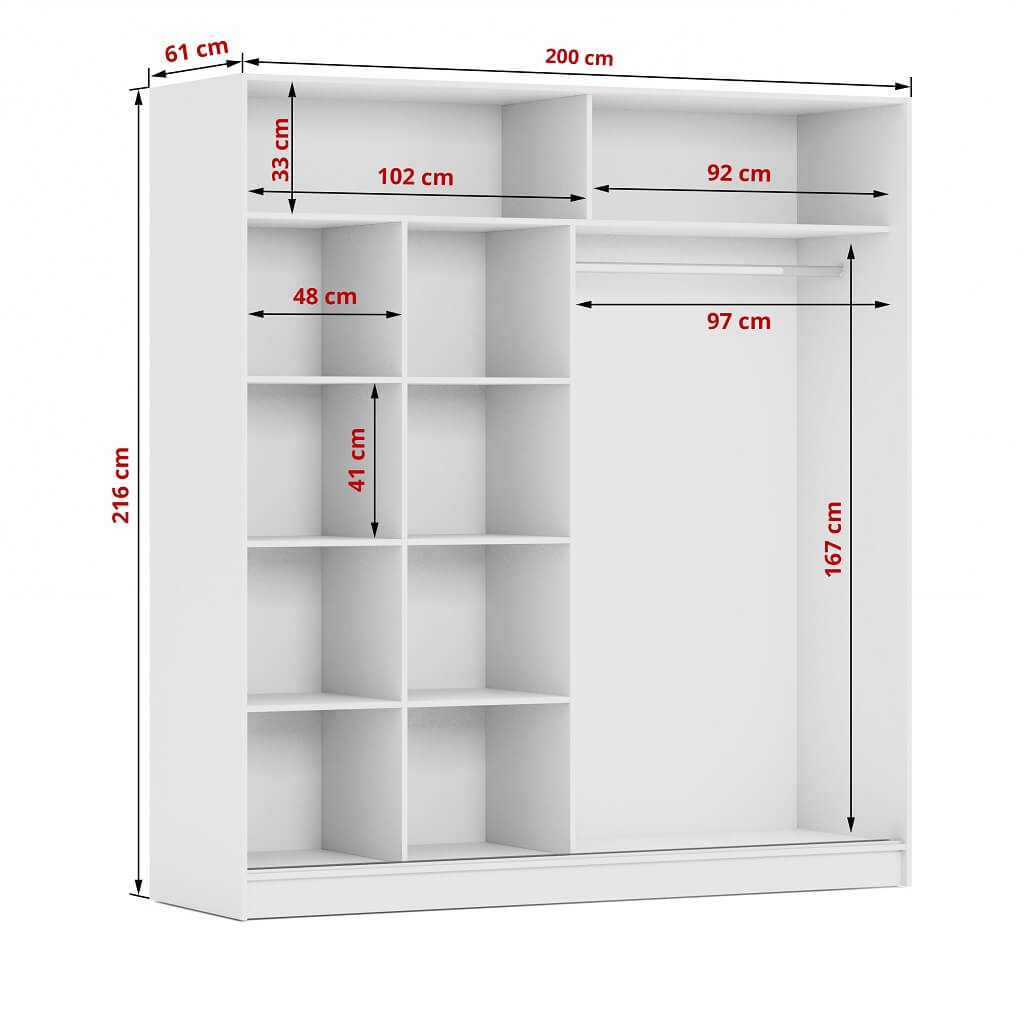 Wnętrze szafy Denver 240 i szczegółowe wymiary