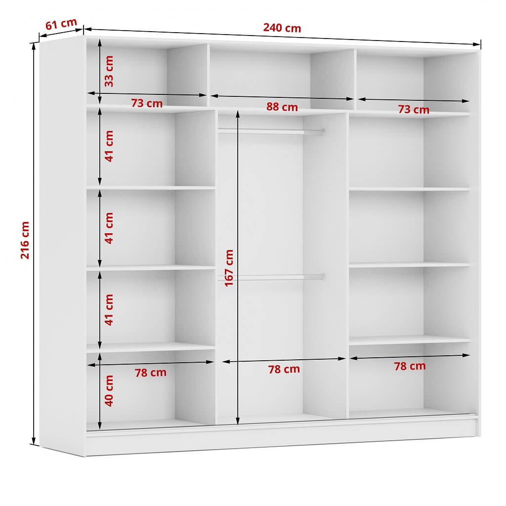 Wnętrze szafy Denver 240 i szczegółowe wymiary