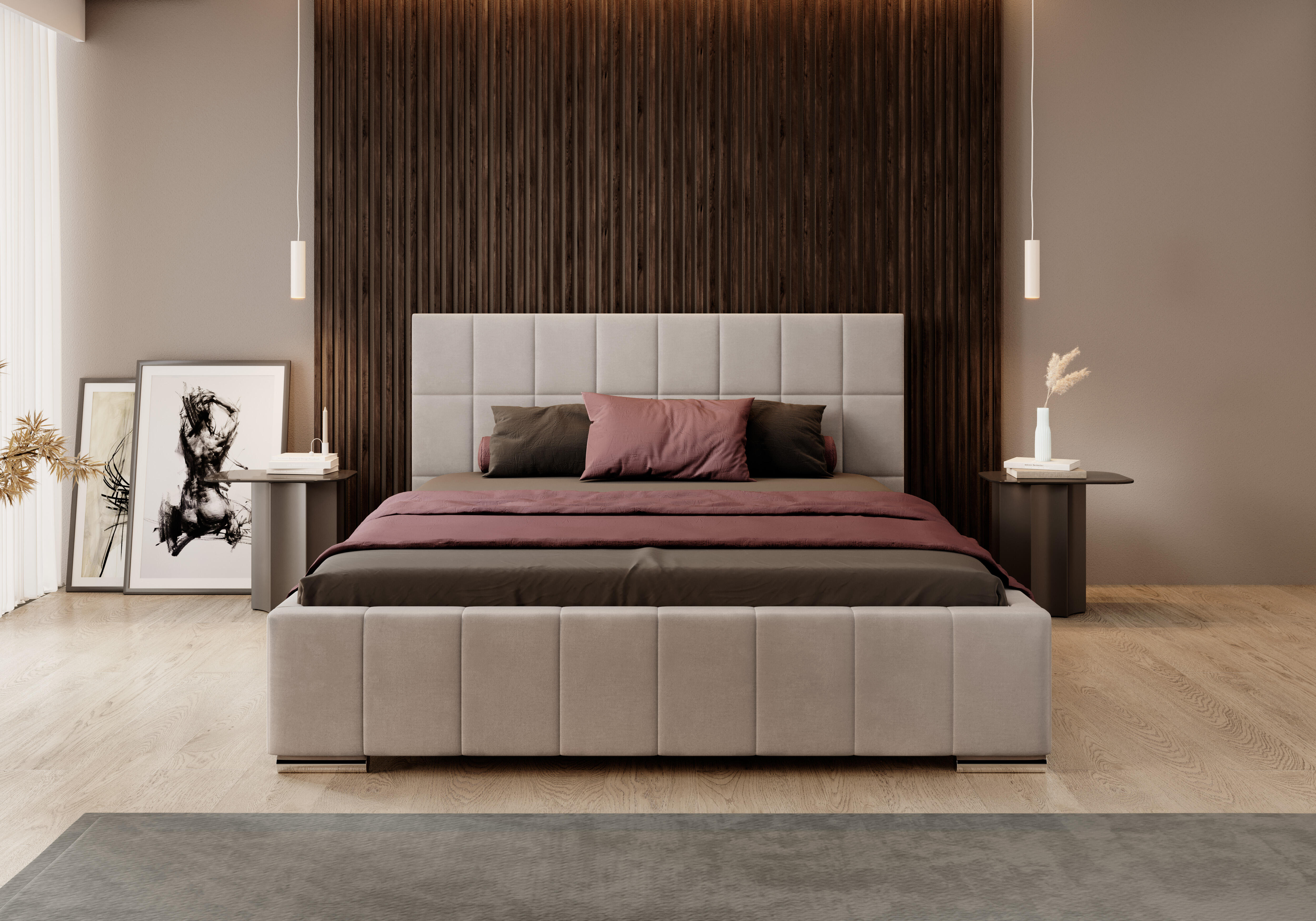 Łóżko Flora – elegancka forma i geometryczny detal