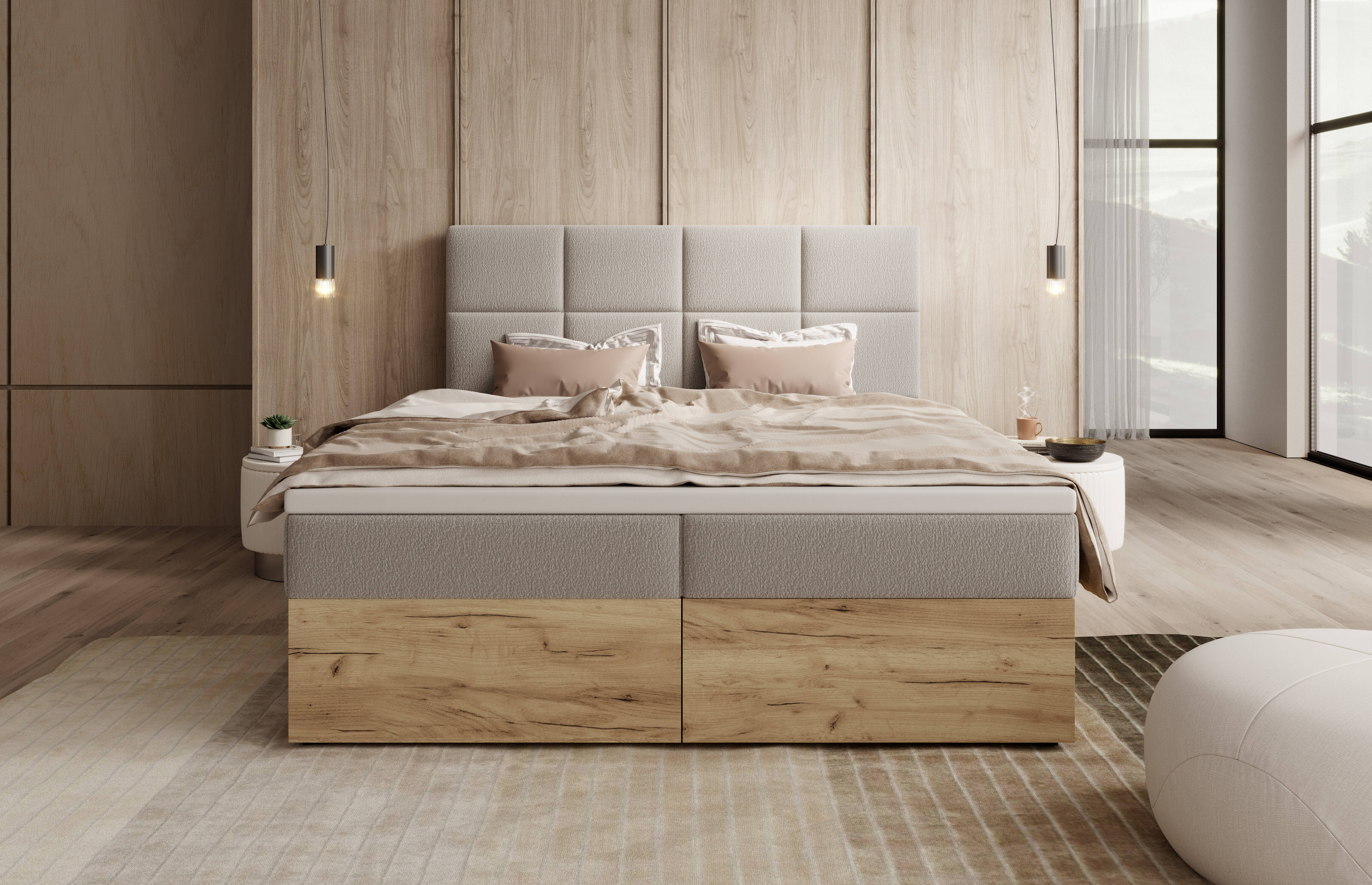 Łóżko Amon – elegancja tapicerki i naturalne wykończenie